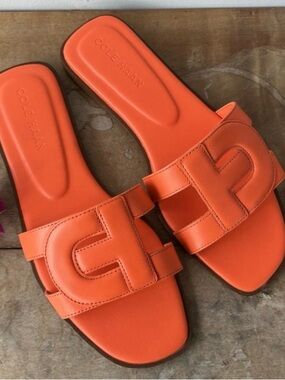 Cole Haan Orange Leather Slide Sandals
